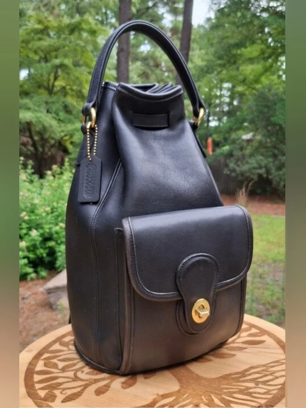 Vintage 1996 Coach Black Leather Classic Handle Backpack Rucksack #9992